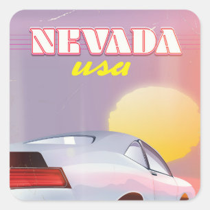 Nevada USA Sonnenuntergang Sportwagen Quadratischer Aufkleber