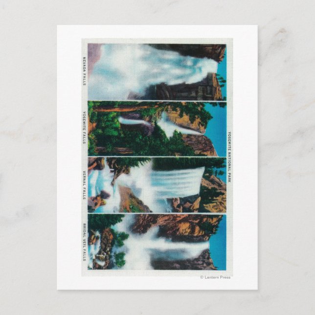 Nevada, Yosemite, Vernal und Bridal Veil Falls Postkarte (Vorderseite)