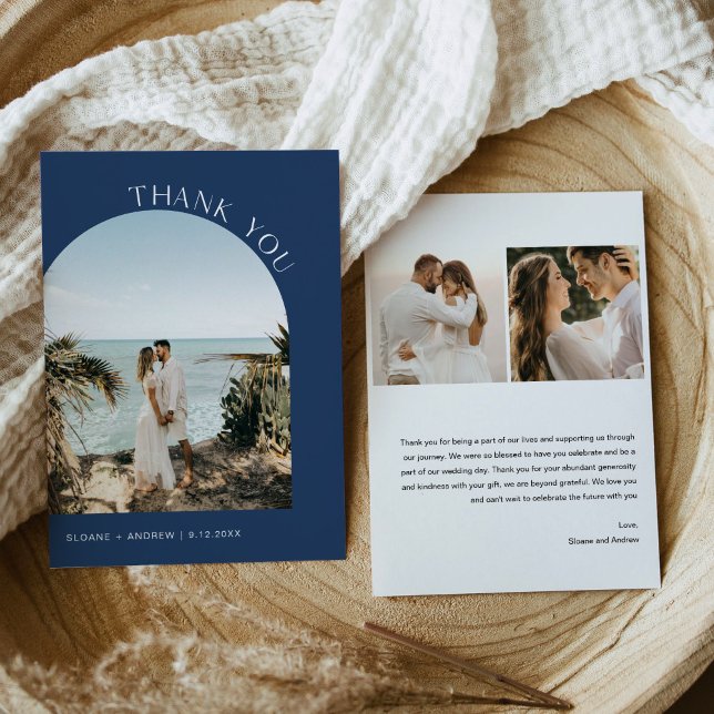 NEVE Navy Blue Modern Wedding Foto Danke Karte (Von Creator hochgeladen)