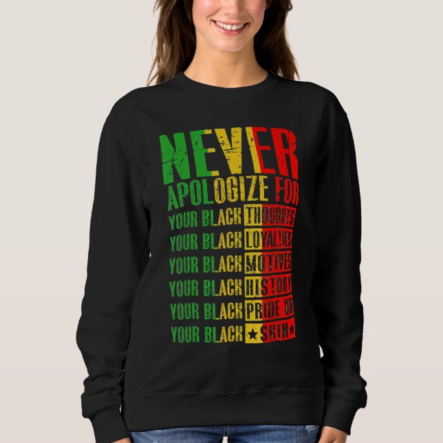 Never Apologize For Your Blackness Black History P Sweatshirt (Vorderseite)