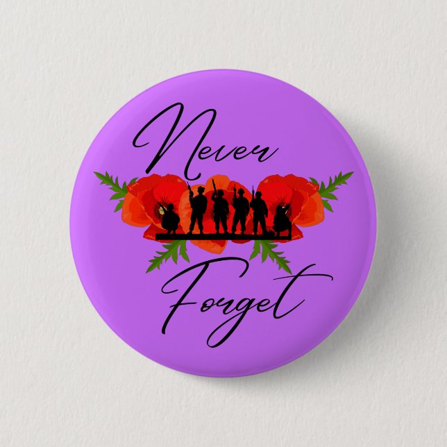 Never Forget Memorial Day Soldiers And Poppy Button (Vorderseite)