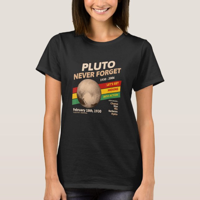 Never Forget Pluto Retro Style Space Science T-Shirt (Vorderseite)