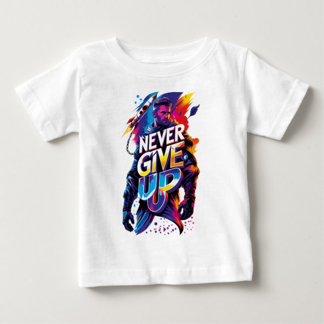 Never Give Up Baby T-shirt (Vorderseite)