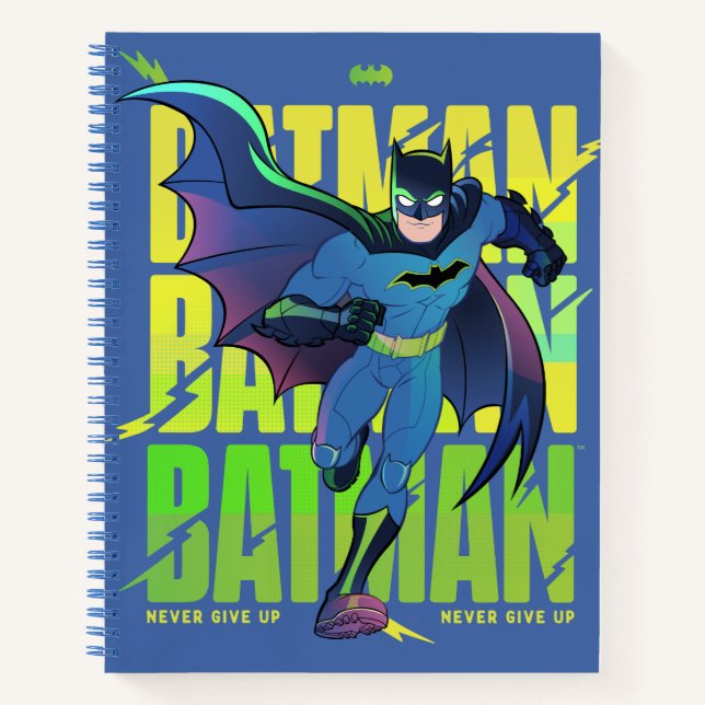 Never Give Up Batman Running Graphic Notizbuch (Vorderseite)