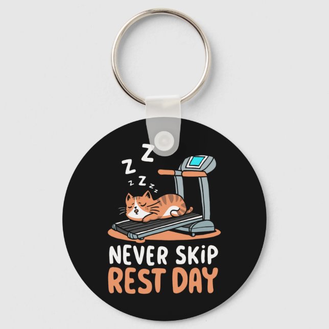 Never Skip Rest Day Funny Bodybuilding Cat Workout Schlüsselanhänger (Vorderseite)