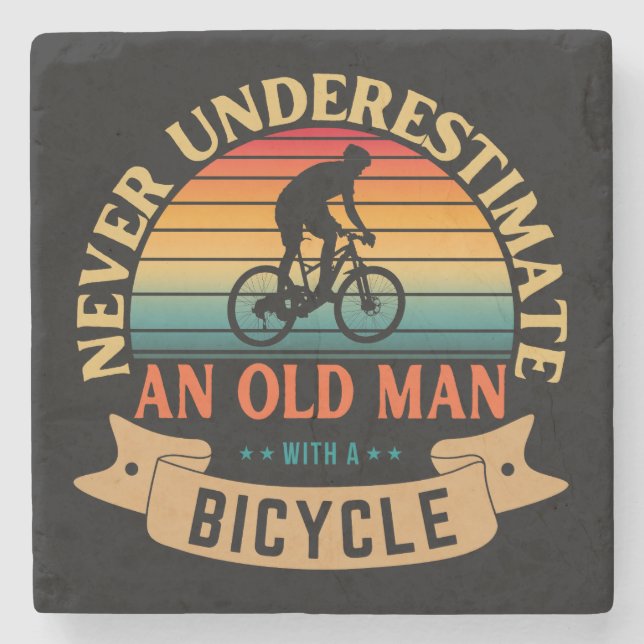 Never underestimate an old man with a bicycle steinuntersetzer (Vorderseite)