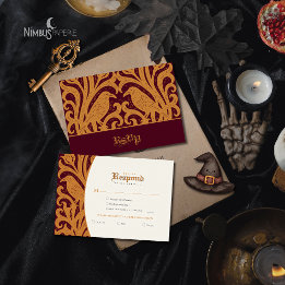 Nevermore Damask | Burgund Gothic Halloween RSVP Karte