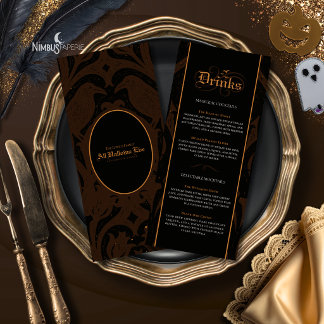Nevermore Damask | Marron Menu de bar gothique Hal