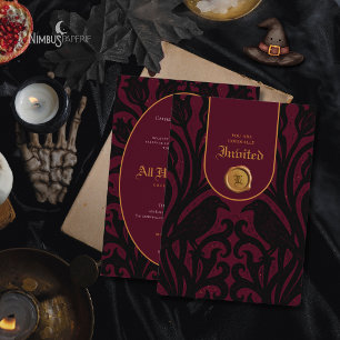 Nevermore Damast Burgund Luxus Halloween Einladung