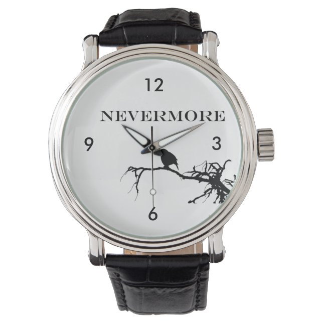 Nevermore Raven Gedicht Edgar Allan Pose Zitat Armbanduhr (Vorderseite)