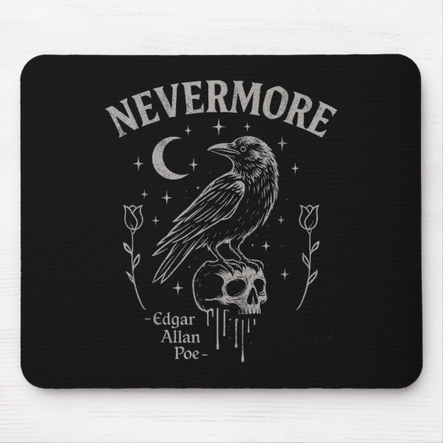 Nevermore Raven Skull Art, Gothic Edgar Allan Poe Mousepad (Vorne)