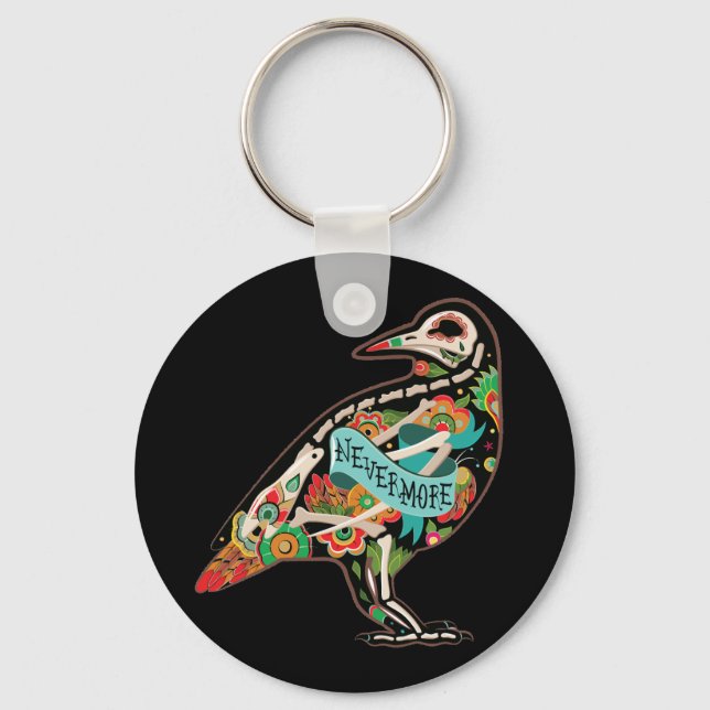 Nevermore Sugar Skull Raven Button Schlüsselanhäng Schlüsselanhänger (Vorderseite)