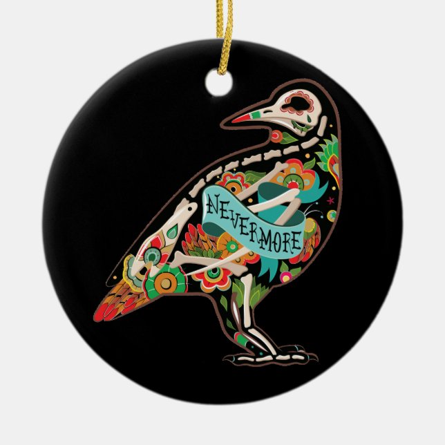 Nevermore Sugar Skull Raven Ornament Round (Vorne)