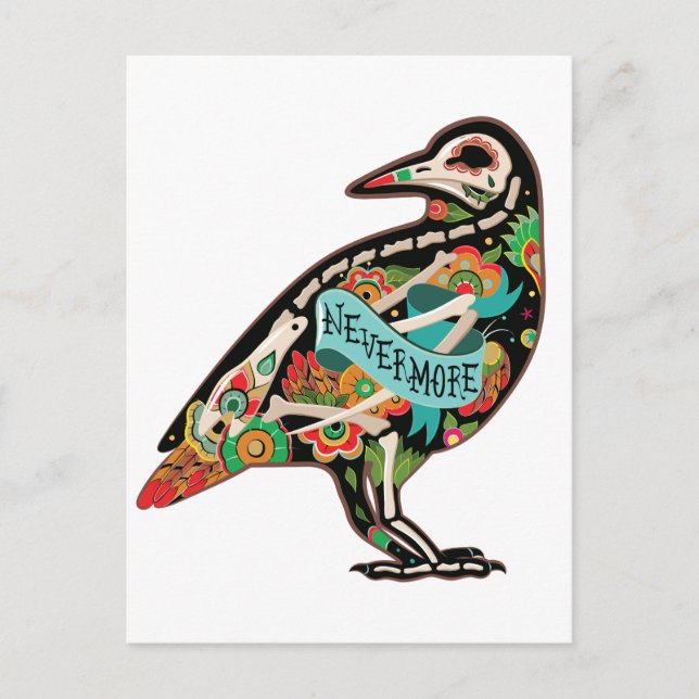 Nevermore Sugar Skull Raven Postcard Postkarte (Vorderseite)