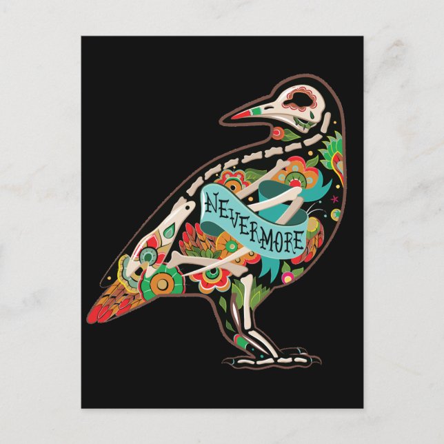 Nevermore Sugar Skull Raven Postcard Postkarte (Vorderseite)