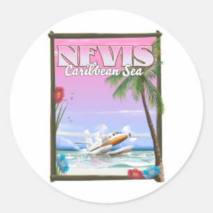 Nevis-Ferienposter. Karte Runder Aufkleber
