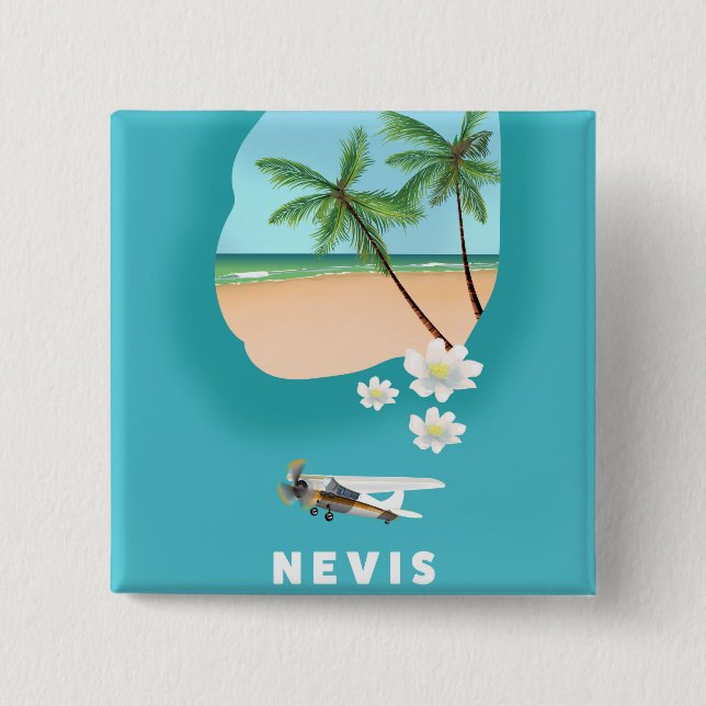 Nevis Karibik Insel Illustrierte Karte. Button (Vorderseite)