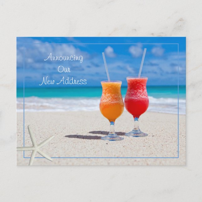 New Address Beach Life Cocktails in Sand Postkarte (Vorderseite)