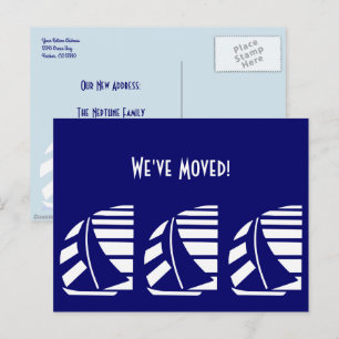 New Address Blue White Racing Sailboats Postkarte