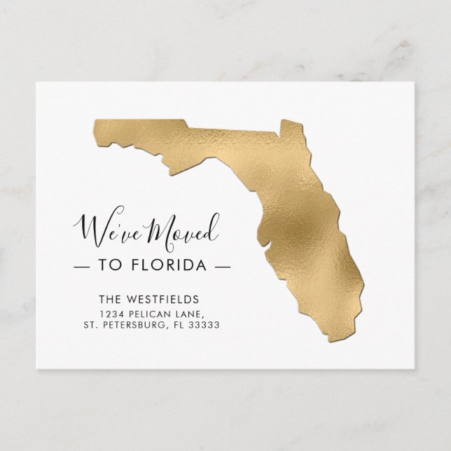 New Address Gold Foil Florida Map Moving Ankündigungspostkarte (Vorderseite)