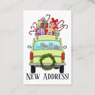 New Address Green Car mit Weihnachtsgeschenken Visitenkarte