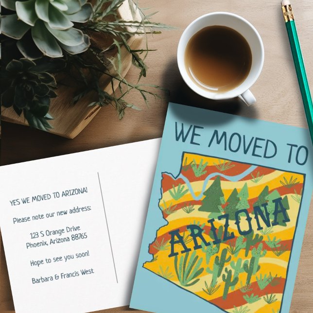NEW ADDRESS Moving Arizona Staat Illustrierte Kart Postkarte (Arizona map custom change of address postcard)