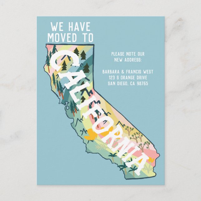 NEW ADDRESS - Nach Kalifornien übersiedelt Staat M Postkarte (Vorderseite)