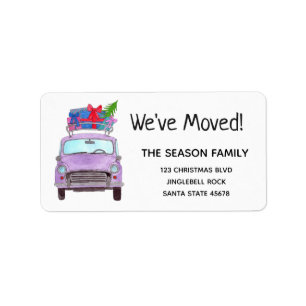 New Address Purple Car with Christmas Ohrts Adressaufkleber