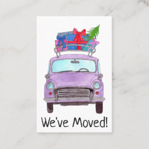 New Address Purple Car with Christmas Ohrts Visitenkarte