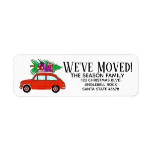 New Address Red Car mit Weihnachtsgeschenke Label