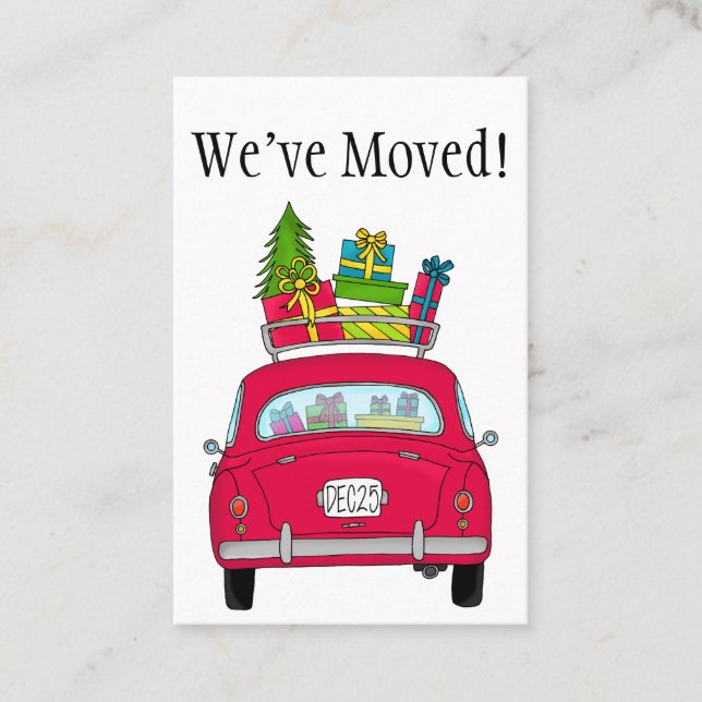 New Address Red Car mit Weihnachtsgeschenken Visitenkarte (Vorderseite)