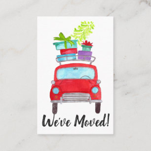 New Address Red Car mit Weihnachtsgeschenken Visitenkarte