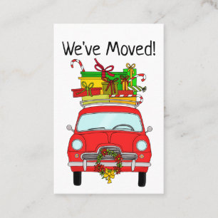 New Address Red Car mit Weihnachtsgeschenken Visitenkarte