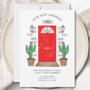 New Address Red Door Watercolor Cacti Ankündigung
