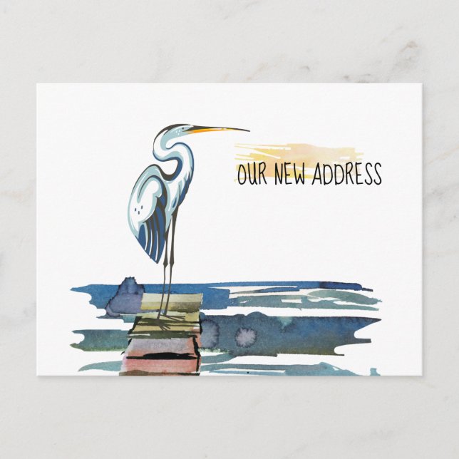 New Address Waterfront Great Blue Heron Moving Ankündigungspostkarte (Vorderseite)