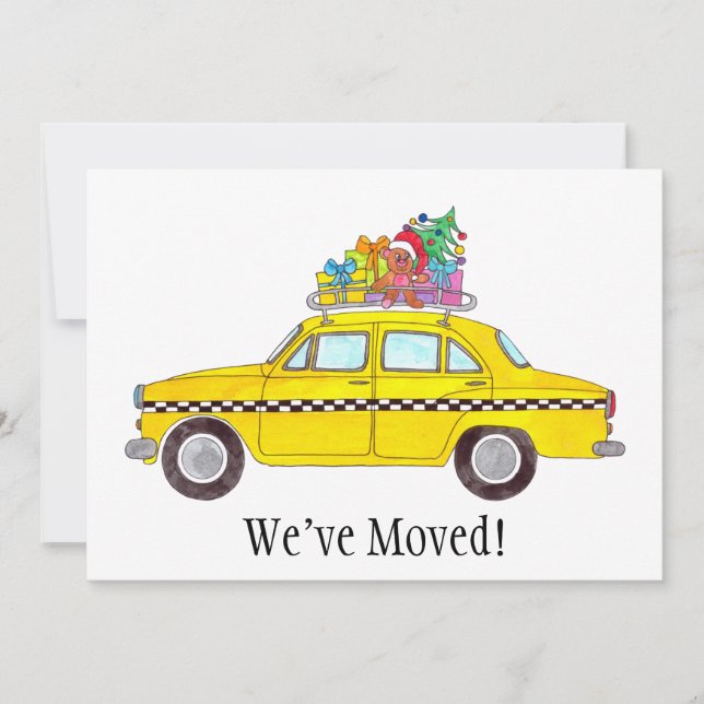 New Address Yellow Cab Taxi Christmas Ohrts Einladung (Vorderseite)