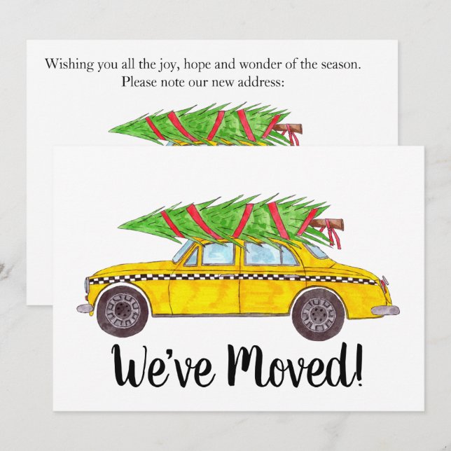 New Address Yellow Cab Taxi Christmas tree Einladung (Vorne/Hinten)
