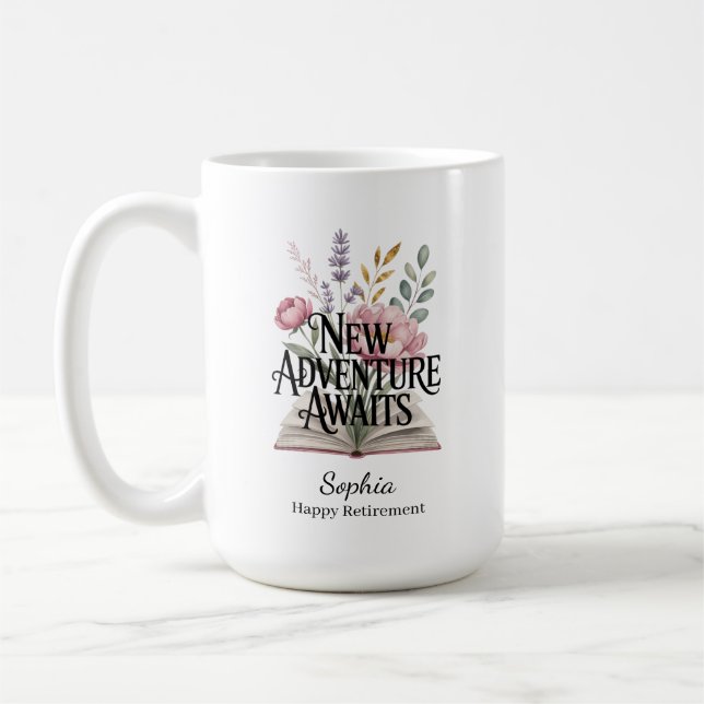 New Adventure Awaits Retirement Personalized Kaffeetasse (Links)