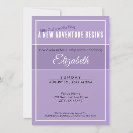 New Adventure Begins Purple Babyshower Invitation Einladung