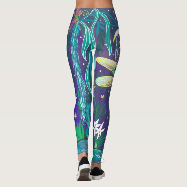 New Age Dragonfly Evil Eye Pond Lotus Willow Tree  Leggings (Rückseite)
