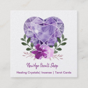 New Age Occult Shop Amethyst Herz Floral Quadratische Visitenkarte