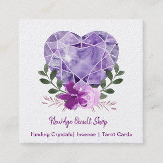 New Age Occult Shop Amethyst Herz Floral Quadratische Visitenkarte