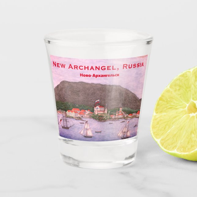 New Archangel, Russland (Sitka) Malerei Schnapsglas (Vorderseite)