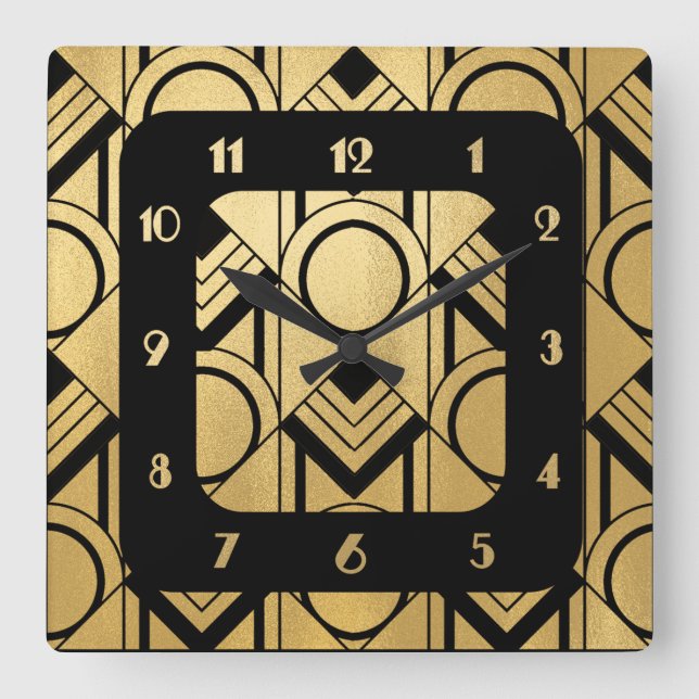 New Art Deco Square Quadratische Wanduhr (Vorderseite)