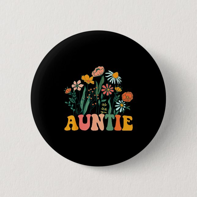 New Auntie Wildflower First Birthday &amp; Baby Sh Button (Vorderseite)