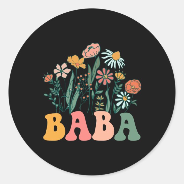 New Baba Wildflower First Birthday &amp; Baby Show Runder Aufkleber (Vorderseite)