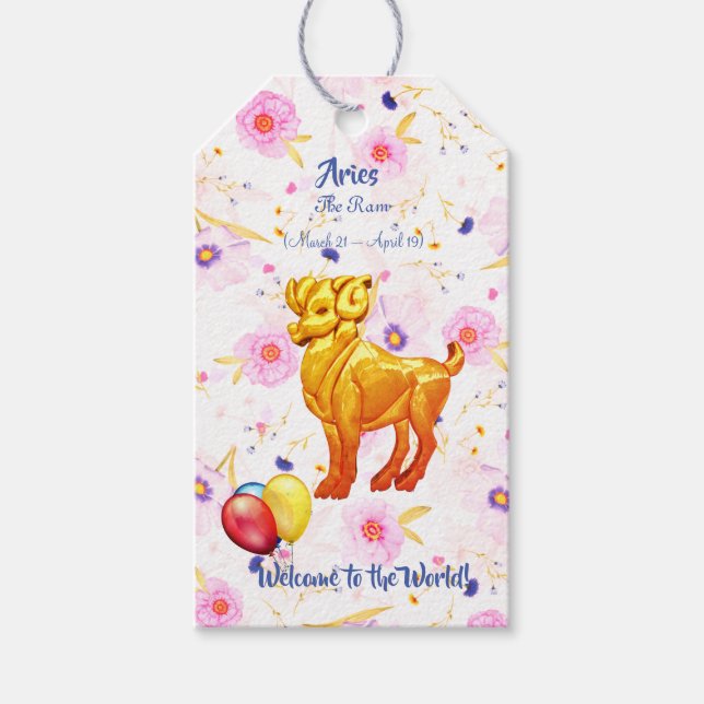 'New Baby' Aries Geschenkanhänger (Vorderseite)