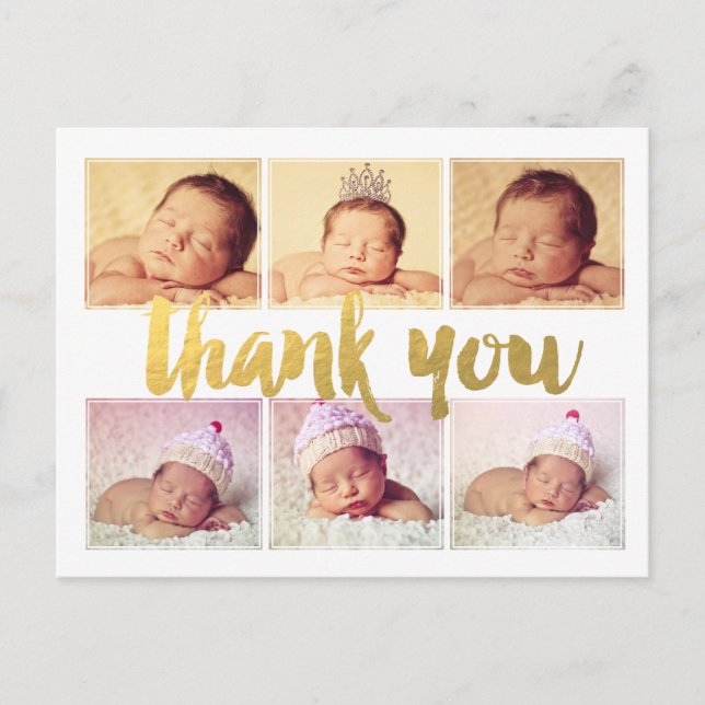 New Baby Birth Gold Danke Foto Frame Postcard Postkarte (Vorderseite)