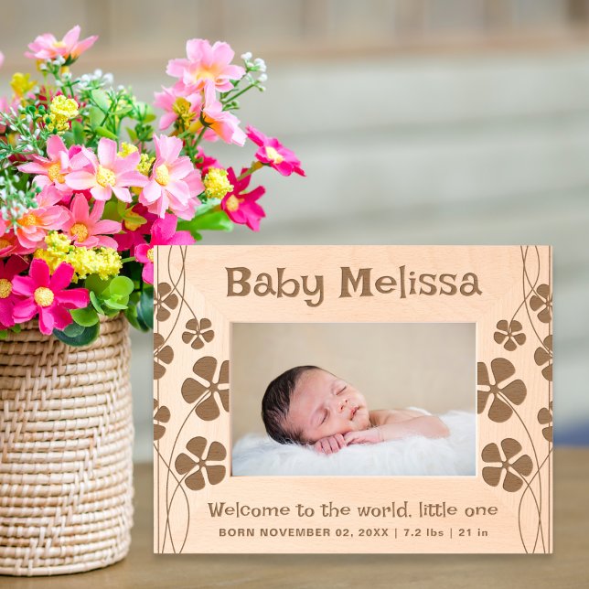 New Baby Birth Stats Newborn Keepake Floral Geätzte Rahmen (Von Creator hochgeladen)