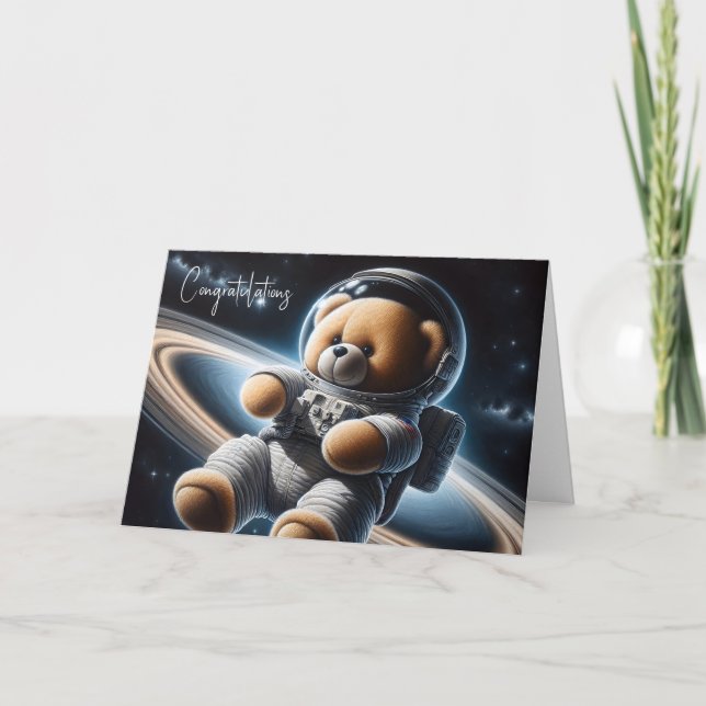 New Baby Boy Astronaut Teddy Bear Karte (Vorderseite)